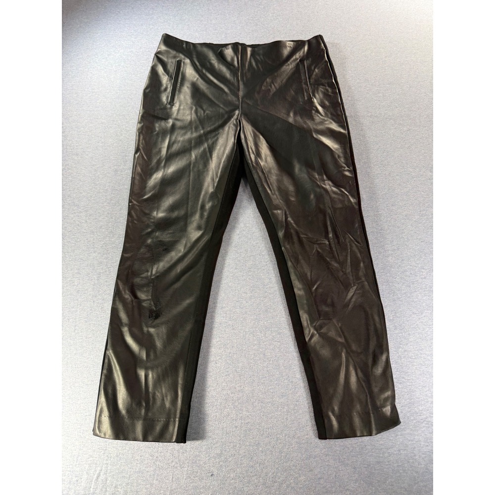 Chicos Faux Leather Front Leggings Black Petite Slim Leg Pull On Pants 1.5P
